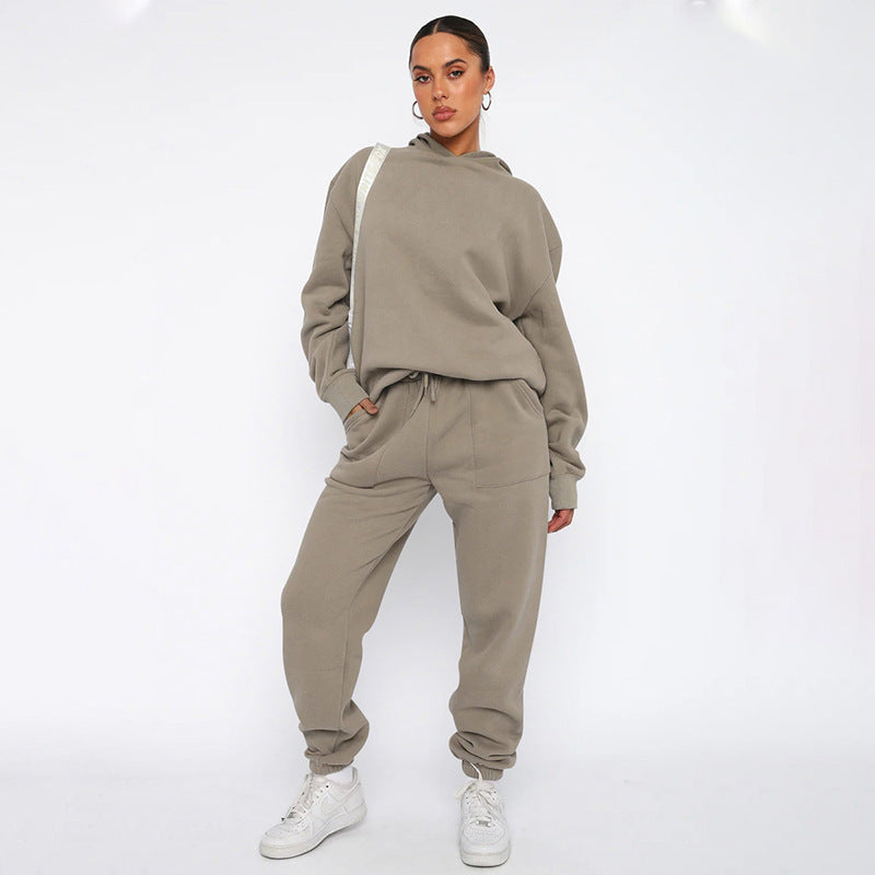 Autumn Winter Color Hooded Long Sleeve Sweater Clothing Trousers Suit