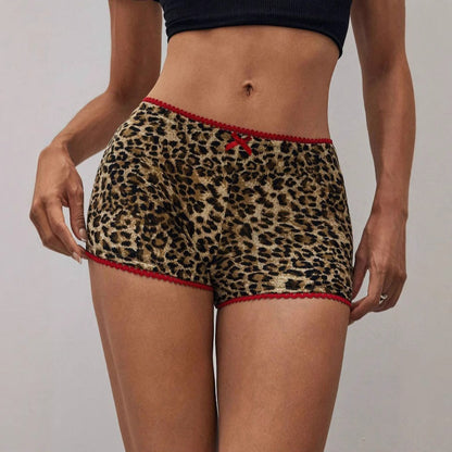 Leopard Print Slim Bow Shorts