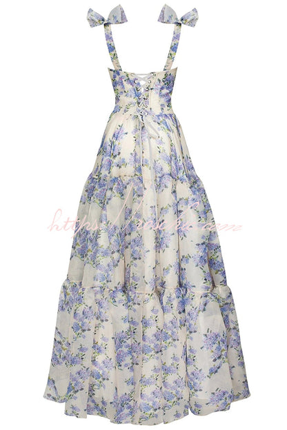 Fairytale Itself Organza Print Tie Strap Maxi Dress