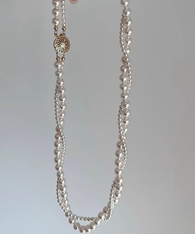 White Alloy Double-layer Pearl Winding Gratuated Bead Necklace