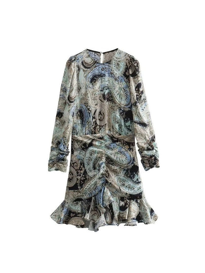 Ruffle Paisley Print a Line Mini Dress
