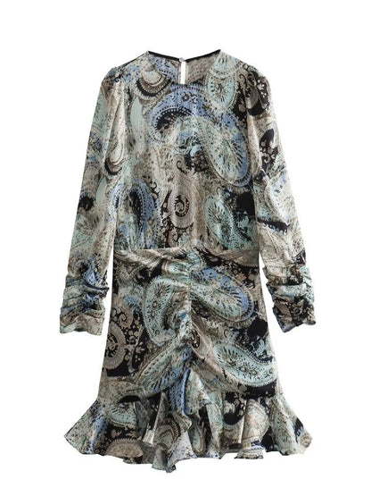 Ruffle Paisley Print a Line Mini Dress