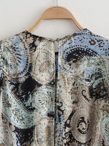 Ruffle Paisley Print a Line Mini Dress