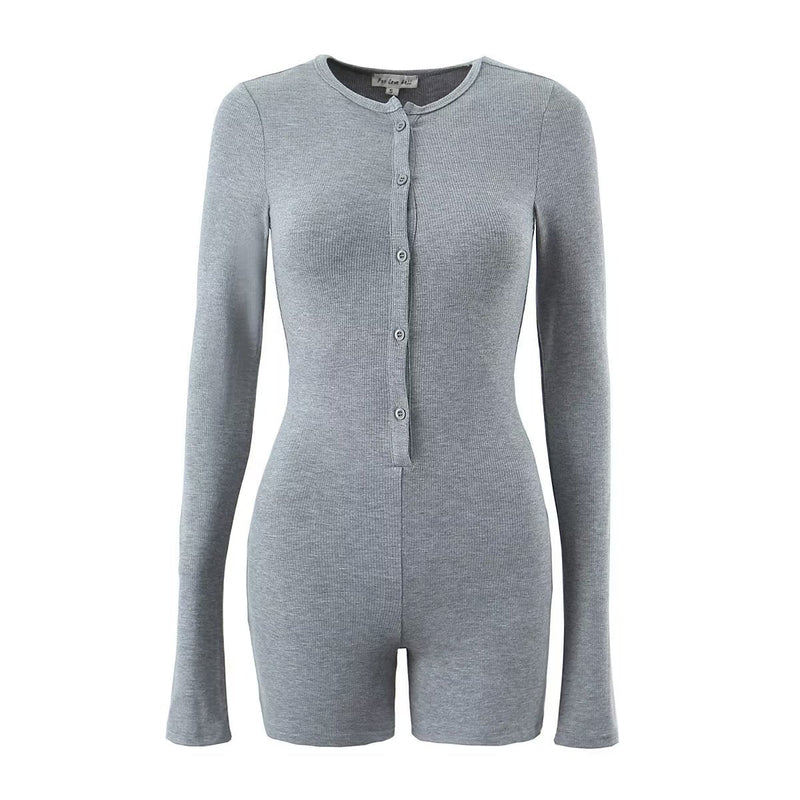 Autumn Winter V Neck Button Slim Fit Outer Wear Underwear Two Color Knitted Jumpsuit