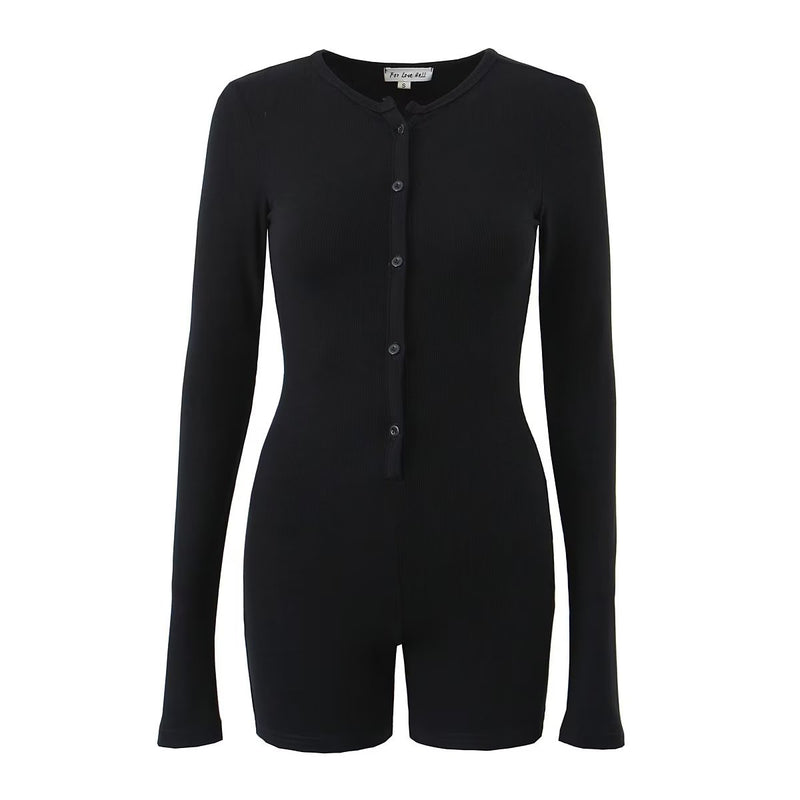 Autumn Winter V Neck Button Slim Fit Outer Wear Underwear Two Color Knitted Jumpsuit