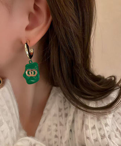 Art Green Copper Alloy Asymmetric Geometry Hoop Earrings