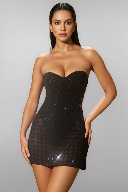 Jaxek Black Embellished A-line Mini Dress