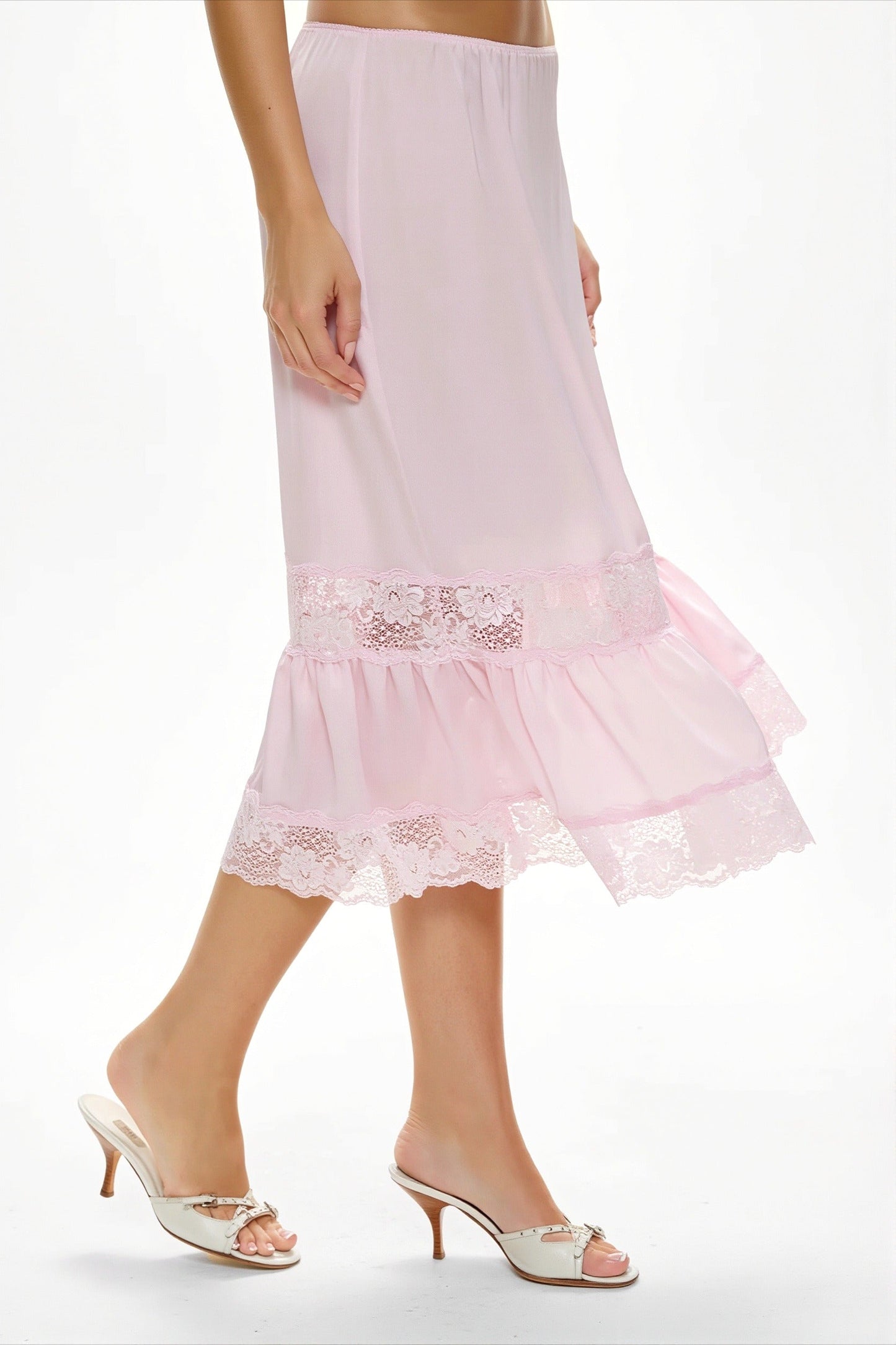 Lace Trim Ruffled Patchwork Skirt