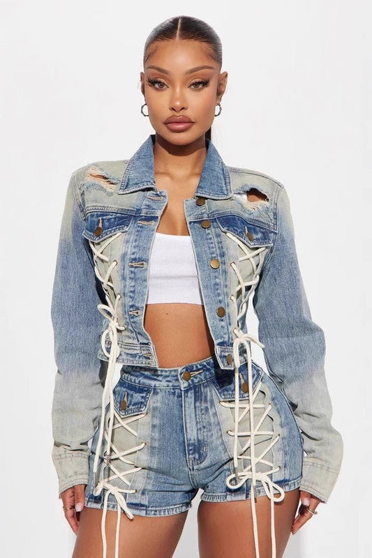 Jacket Two Piece Shorts Set