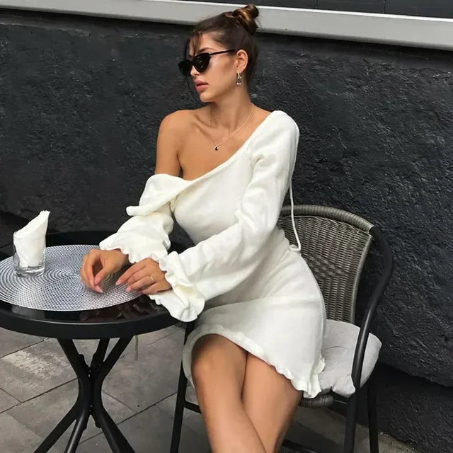 Knitted Backless Mini Dress for Lace Up Loose Short Dresses Hot Club High Waist Dress Femme