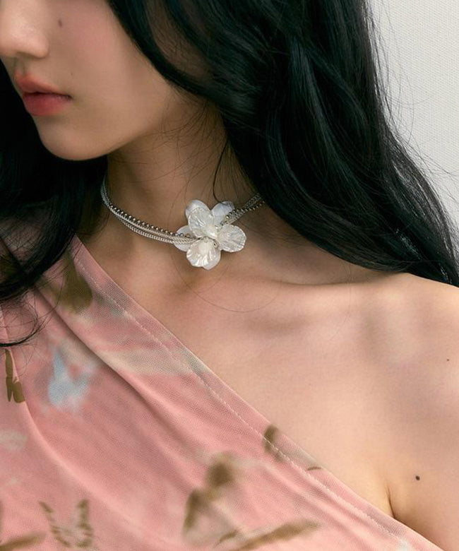 Classy White Stainless Steel Pearl Shell Multi Layer Gratuated Bead Necklace