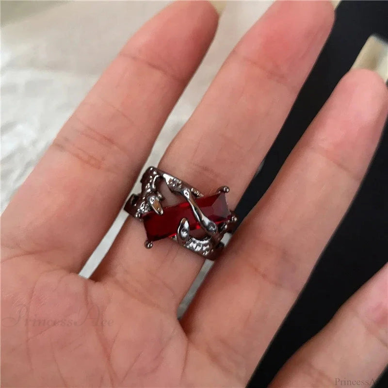 Dark Rebel Crimson Gem Cross Ring