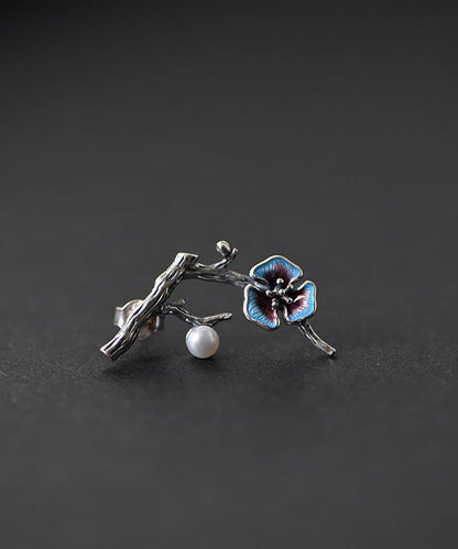 Silk Silver Inlaid Gem Stone Stud Earrings