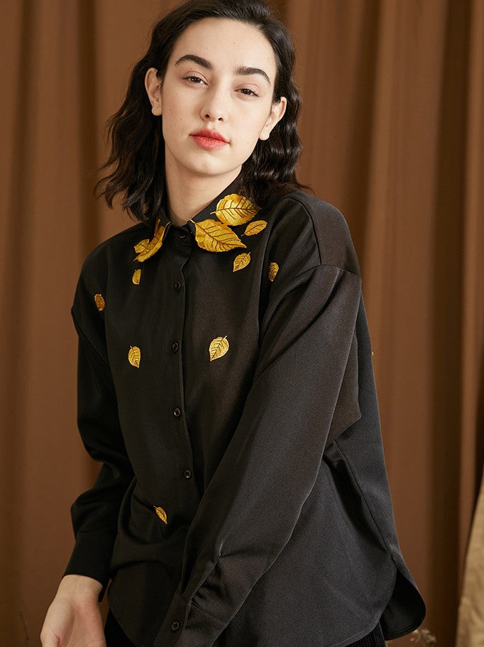 Golden Leaf Embroidered Blouse