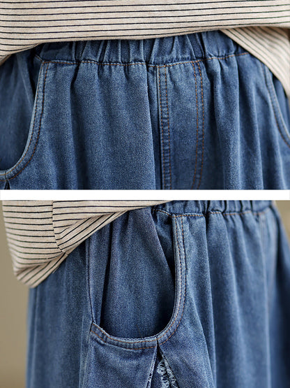 Summer Butterfly Spliced Wide-leg Denim Pants Kl1037
