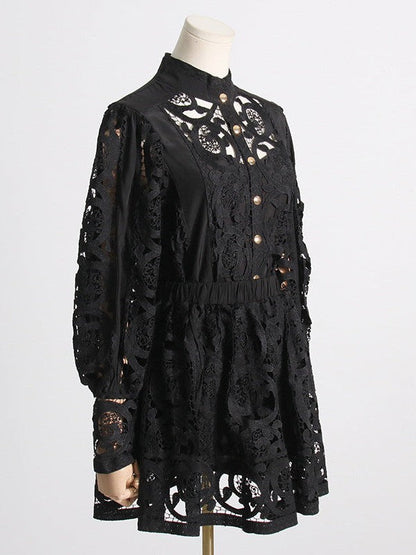 French Crochet Shirt Top & Shorts Coord Set