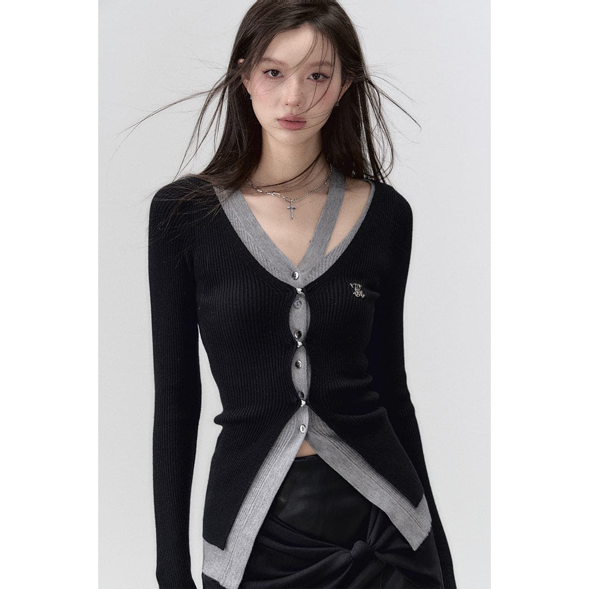 Black Knit Long Cardigan With Hollow Out Design