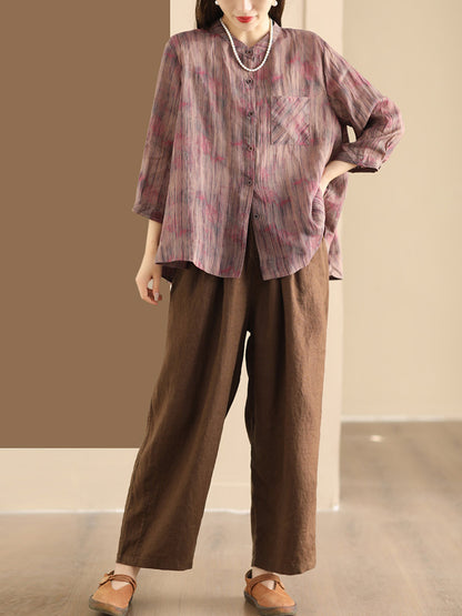 Spring Stripe Button-up Blouse Co1007