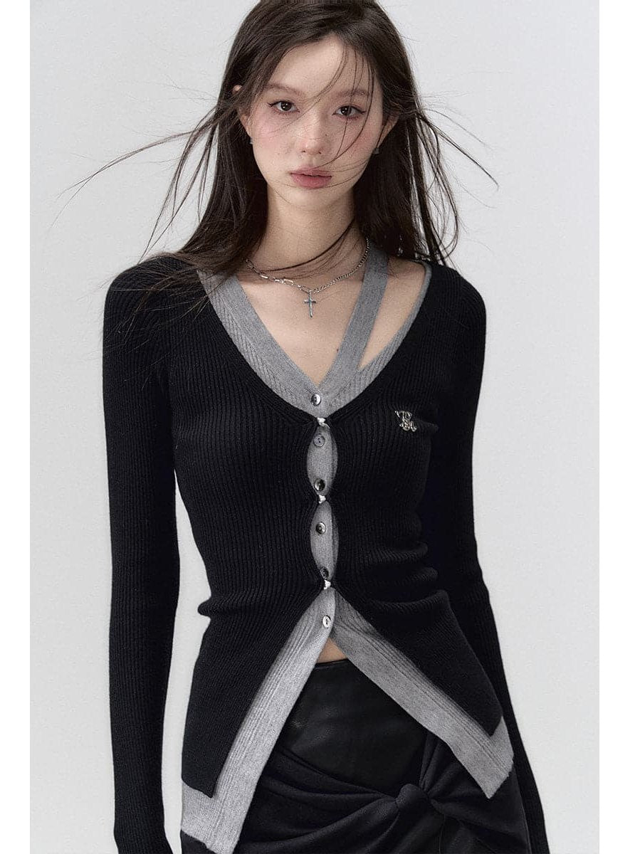 Black Knit Long Cardigan With Hollow Out Design