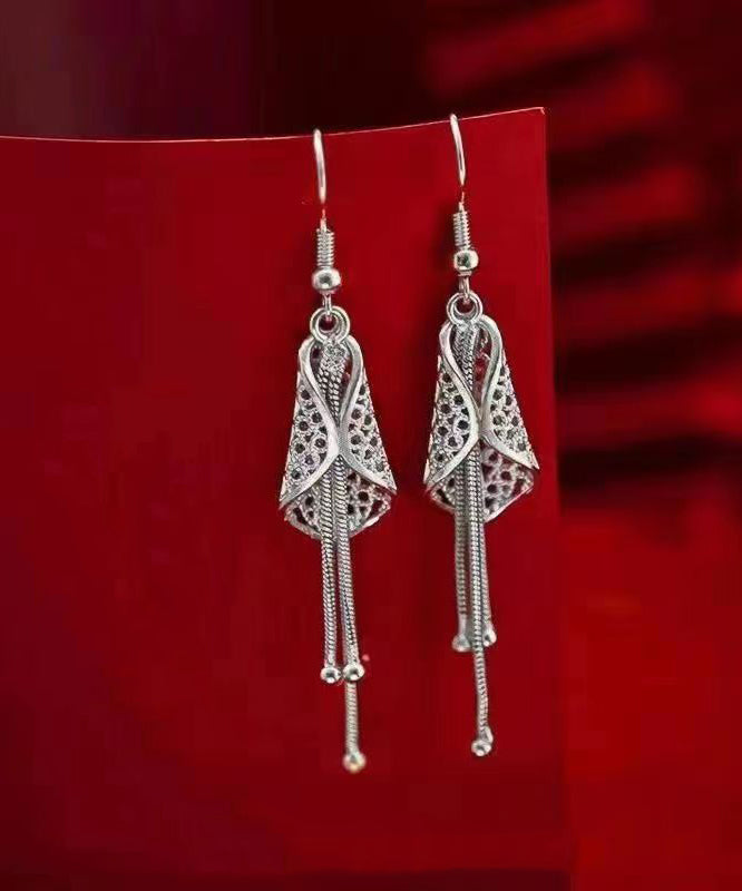 Silk Sterling Silver Aeolian Bells Tassel Drop Earrings