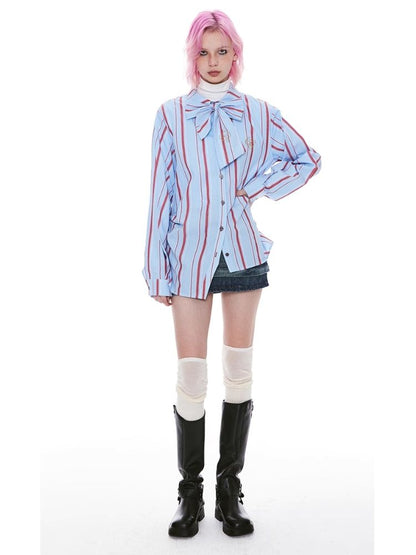 Striped Bow-tie Blouse Shirt