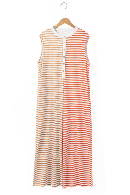 Spring Summer Jumpsuit Mixed Color Stripe Sleeveless Loose Fresh Wide Leg Long One Piece