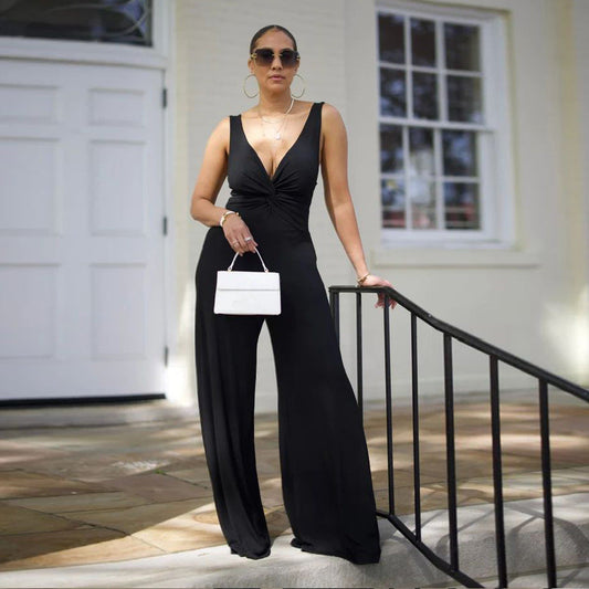 Clothing Deep V Plunge Neck Backless Sleeveless Jumpsuit