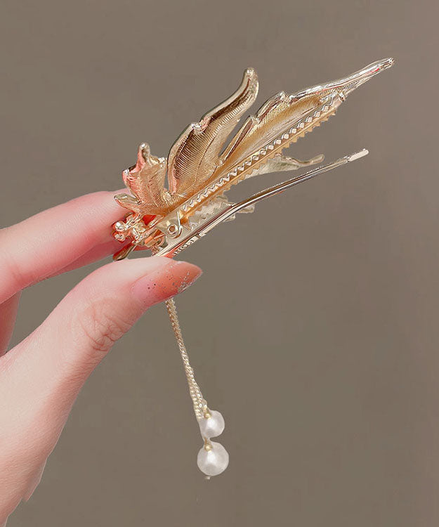 Diy Silk Alloy Zircon Maple Leaves Tassel Hairpin