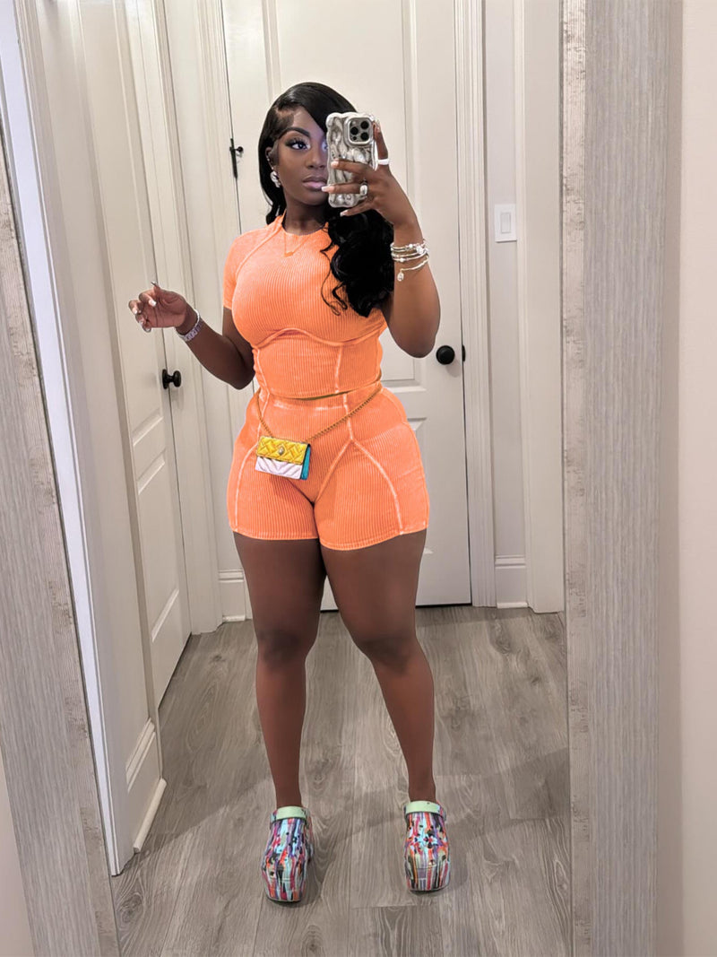 Clothing Thread Washed Faded Distressed Two Piece Shorts Set