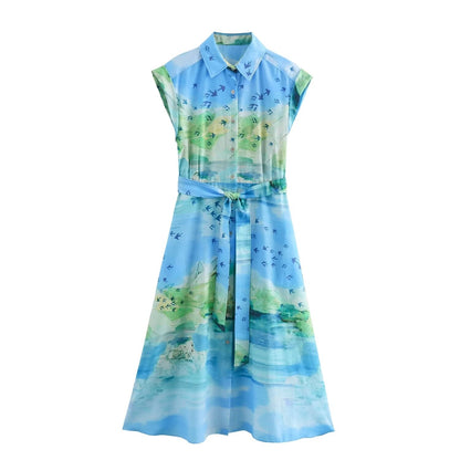 Clothing Printed Shirt Lace Up Dress Long Dress