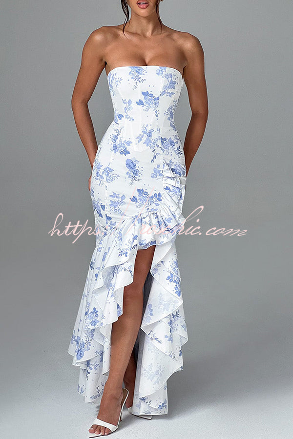 Off-shoulder Slim Fit Irregular Hem Maxi Dress