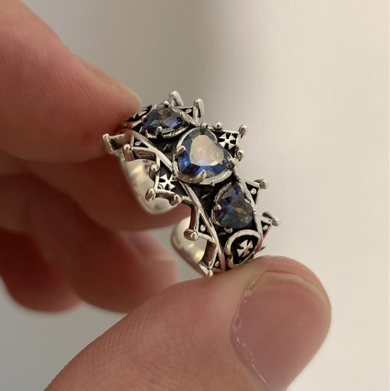 Crystal Hearts Crown Ring