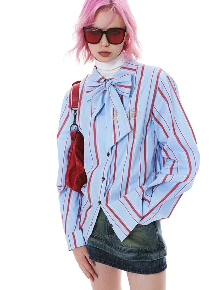 Striped Bow-tie Blouse Shirt