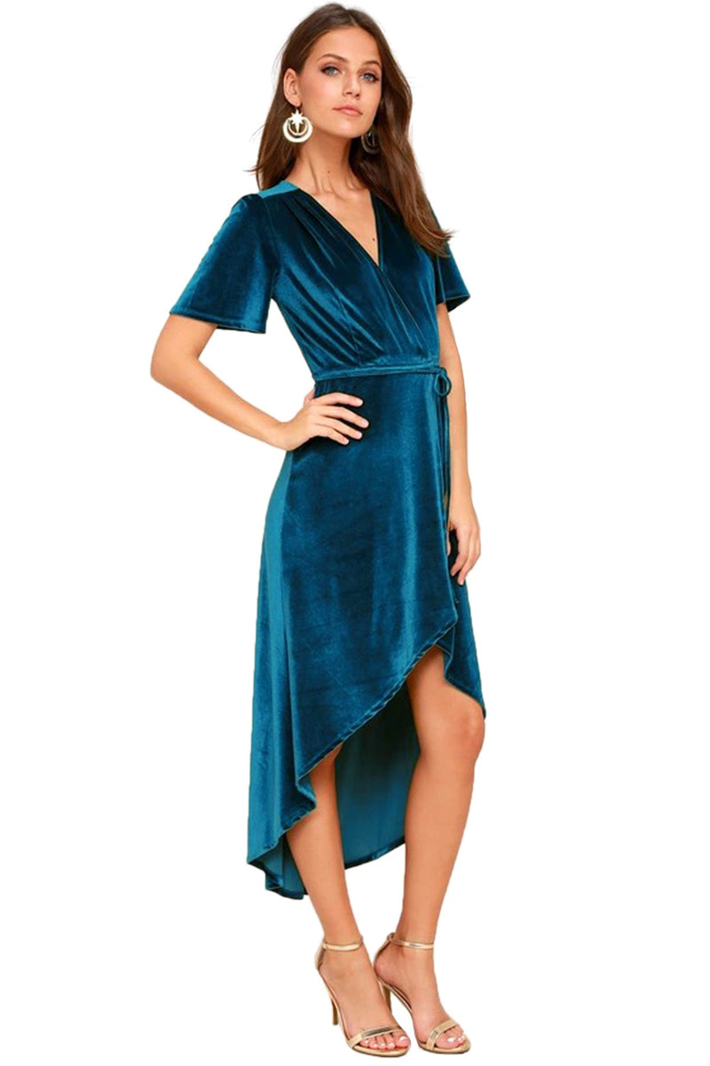 Clothing V-neck Dress Velvet Cardigan Lace-up Irregular Asymmetric Dress