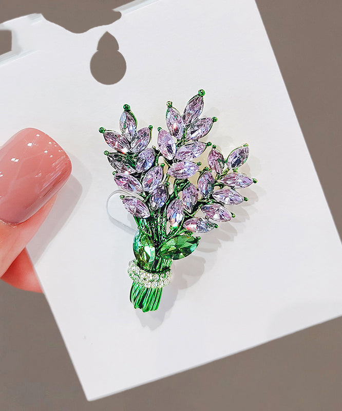 Green Alloy Crystal Lavender Brooches