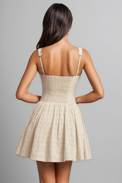 Enzof White Anglaise Bow A-line Mini Dress