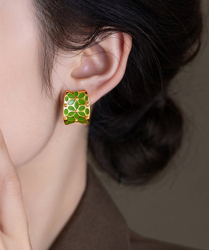 Stylish Green Copper C-shaped Hoop Earrings