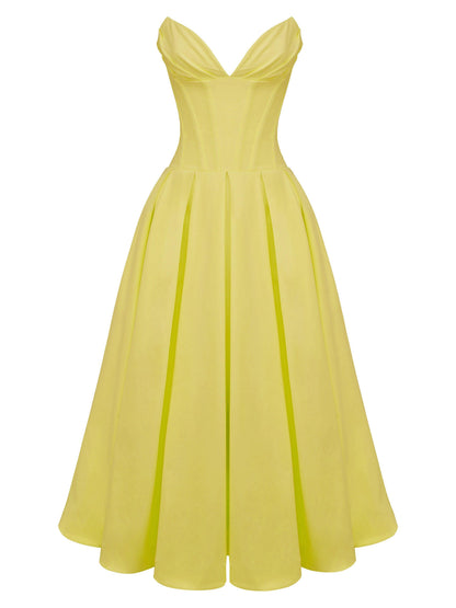 Tube Corset Pleated Flare Midi Dress