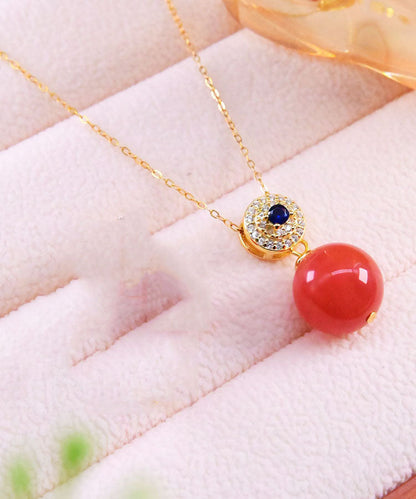 Red Sterling Silver Zircon Ball Agate Pendant Necklace