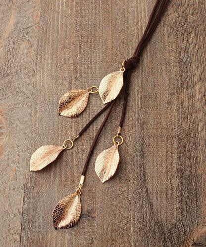 Gold Leaf Long Pendant Necklace