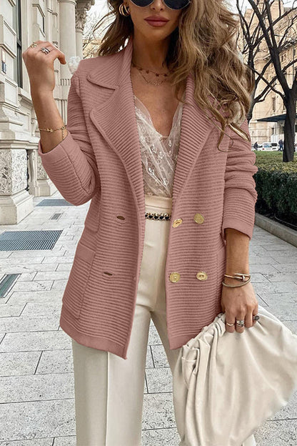 Double Breasted Textured Cardigan With Pockets