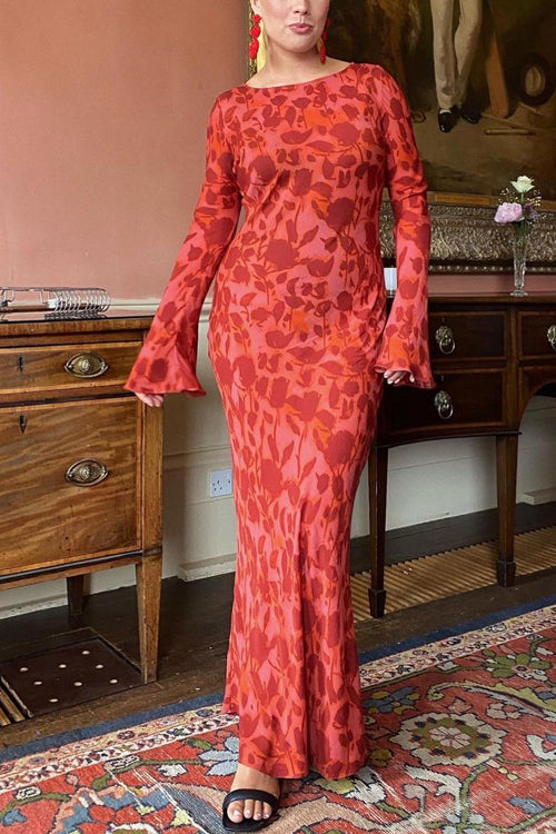 Bell Long Sleeves Print Maxi Dress