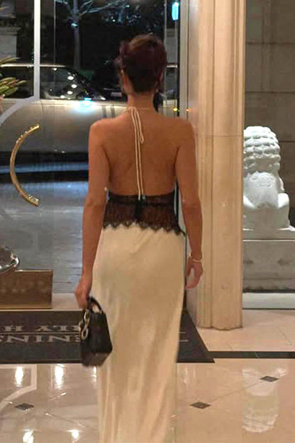 Halter Patchwork Backless Maxi Dress