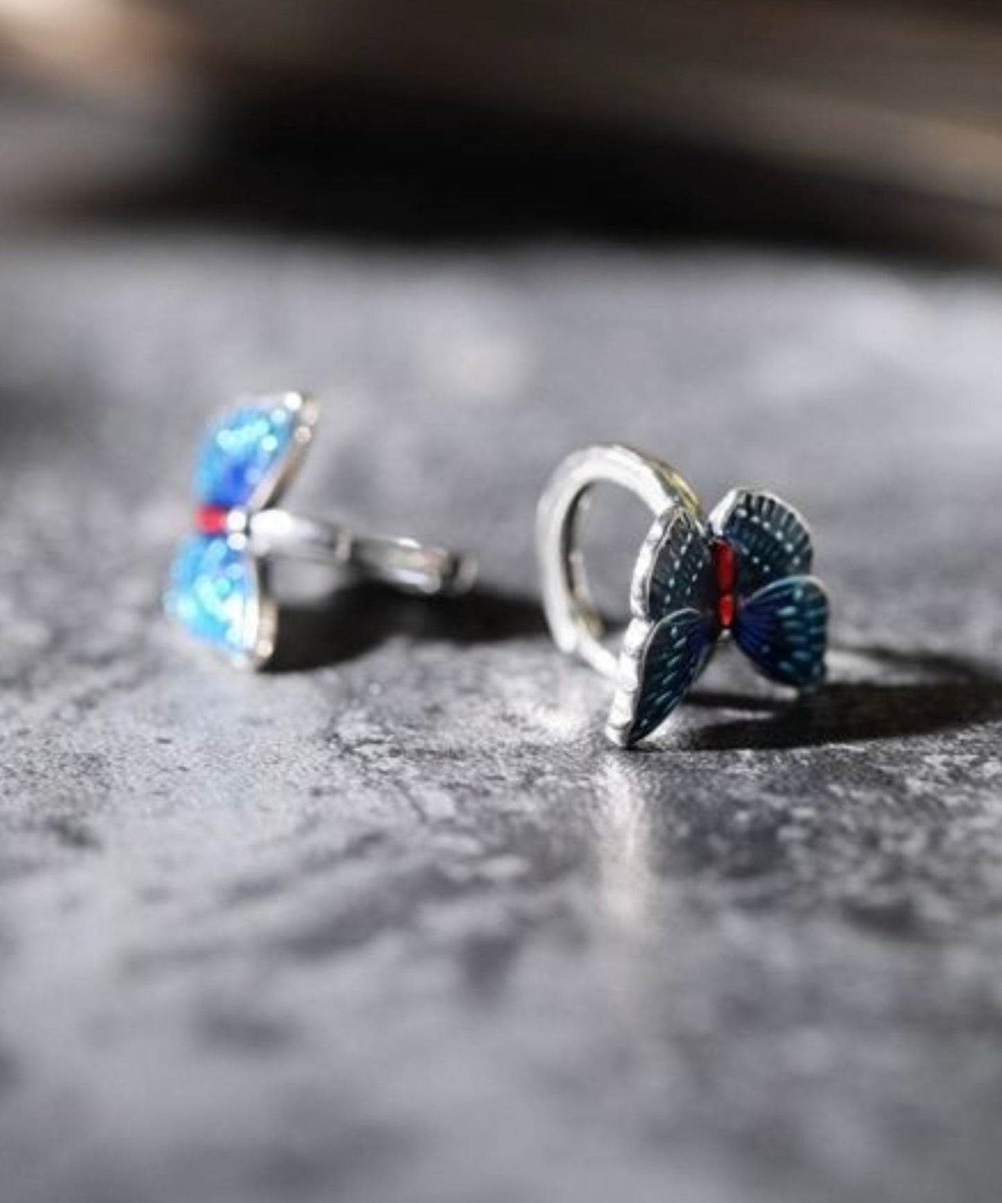 Blue Sterling Silver Butterfly Cloisonne Hoop Earrings