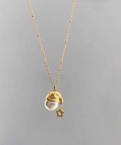 Boutique Gold Copper Overgild Zircon Pearl Christmas Hat Star Pendant Necklace