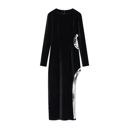 Winter Clothing Simple Cutout Slit Slim Fit Maxi Dress