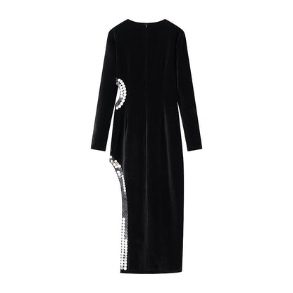 Winter Clothing Simple Cutout Slit Slim Fit Maxi Dress