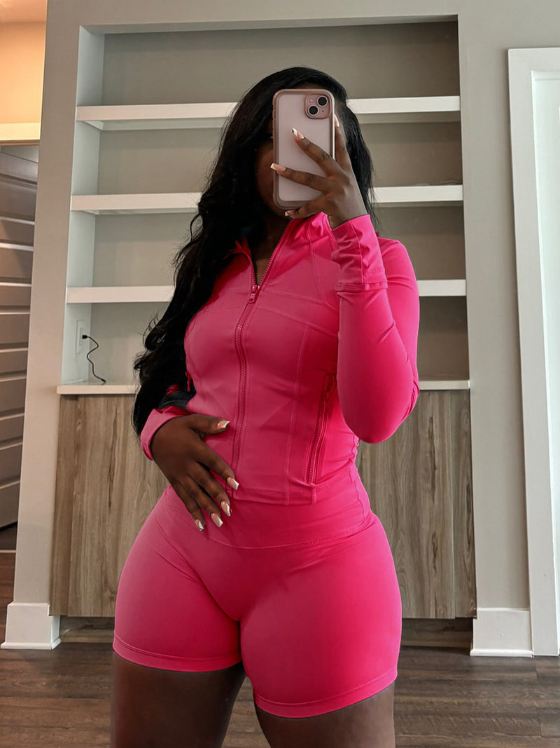 Spring Sports Tight Long Sleeve Shorts Two Piece Set