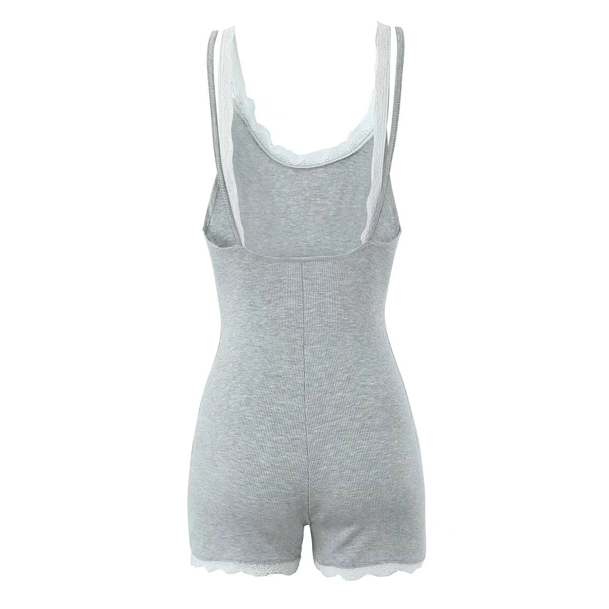 Summer Contrast Color Lace Splicing Sling Jumpsuit Backless Slim Fit Base Shorts
