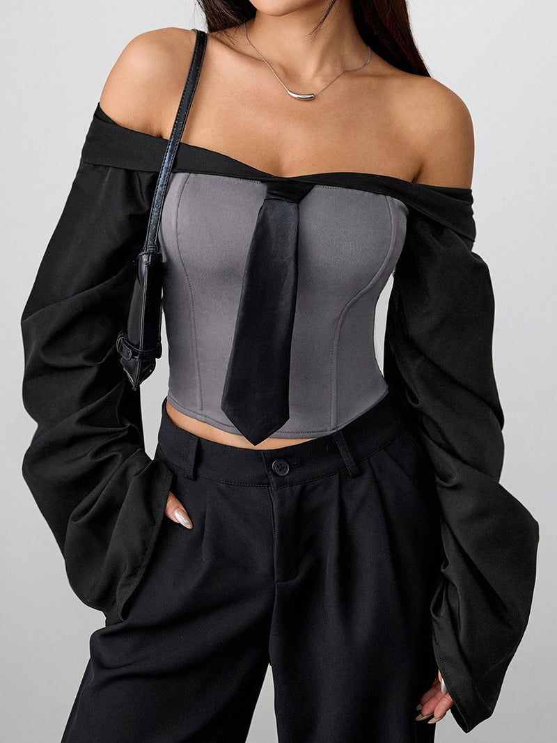 Corset Tie Up Long Sleeve Blouse